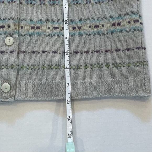 VTG Y2K GAP Baby Blue Lambswool Fair Isle Button Down 3/4 Sleeve Cardigan, S - Picture 9 of 10